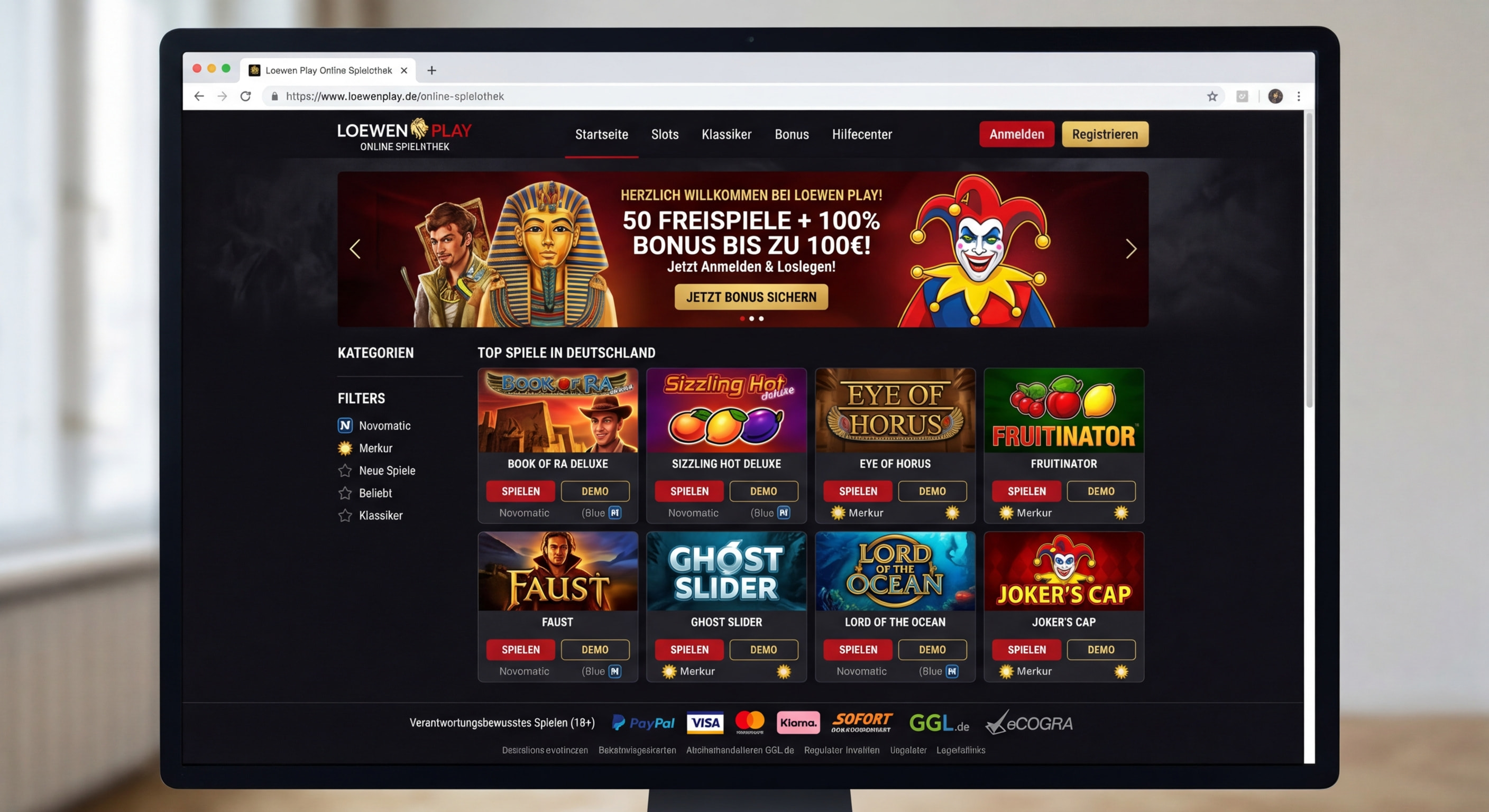 Screenshot der Löwen Play Webseite