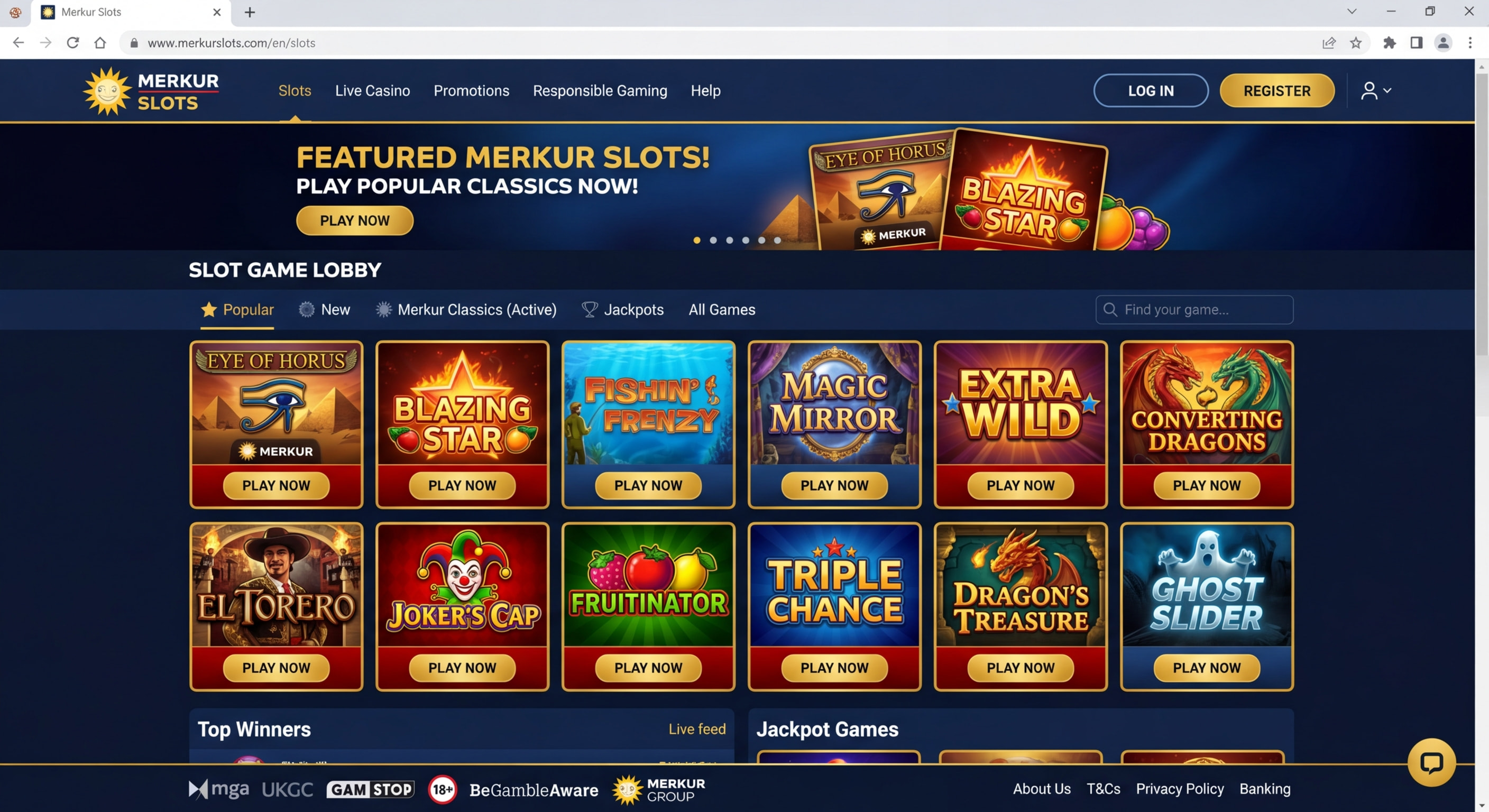 Screenshot der Merkur Slots Webseite